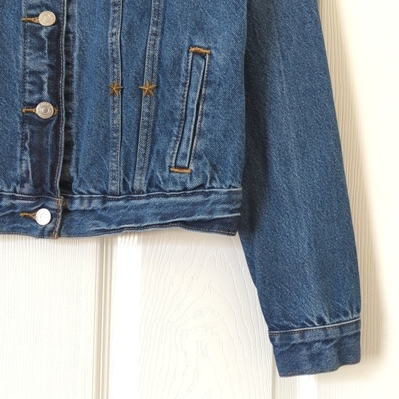 Levi's Classic Star Studded Dark Wash Long Sleeve Denim Jean Trucker Jacket XS - Picture 12 of 16